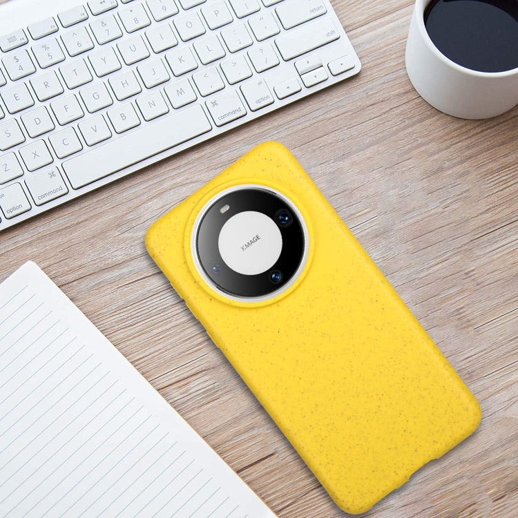For Huawei Mate 60 Pro Wheat MagSafe Magnetic Straw Material + TPU Phone Case(Yellow)