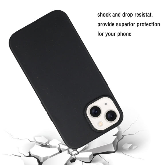 For iPhone 14 Wheat MagSafe Magnetic Straw Material + TPU Phone Case(Black)
