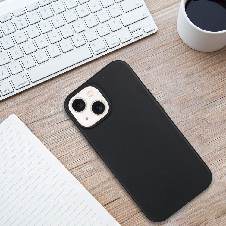 For iPhone 14 Wheat MagSafe Magnetic Straw Material + TPU Phone Case(Black)