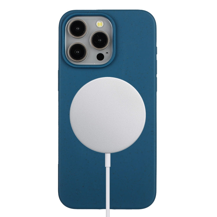 For iPhone 13 Pro Wheat MagSafe Magnetic Straw Material + TPU Phone Case(Blue)