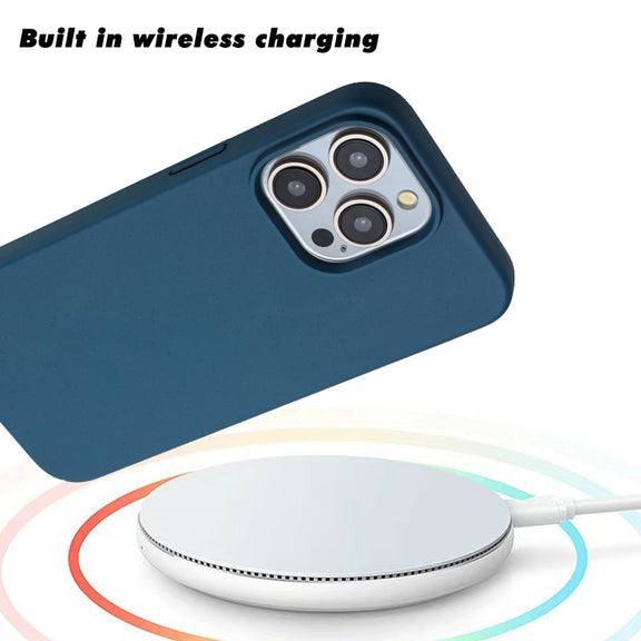 For iPhone 13 Pro Wheat MagSafe Magnetic Straw Material + TPU Phone Case(Blue)