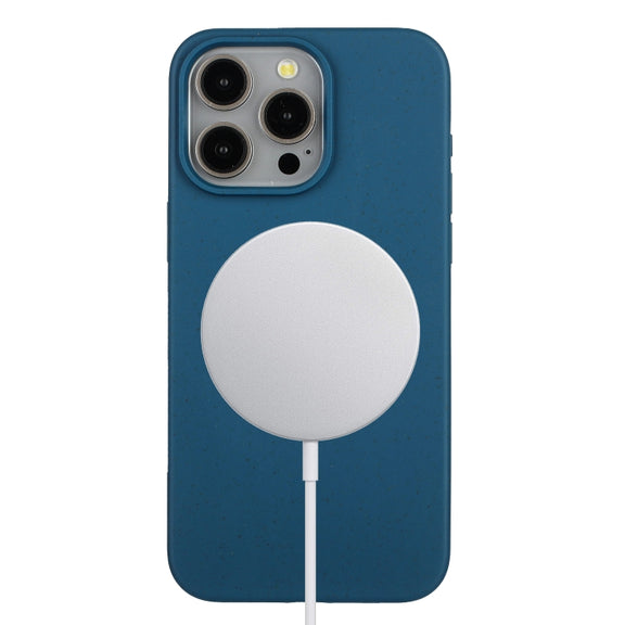 For iPhone 13 Pro Wheat MagSafe Magnetic Straw Material + TPU Phone Case(Blue)