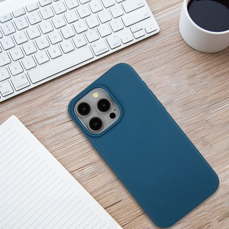 For iPhone 13 Pro Wheat MagSafe Magnetic Straw Material + TPU Phone Case(Blue)