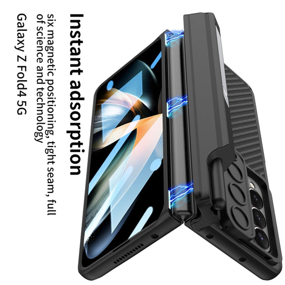 For Samsung Galaxy Z Fold4 GKK Magnetic Hinge Flip Leather Phone Case with Holder(Blue)