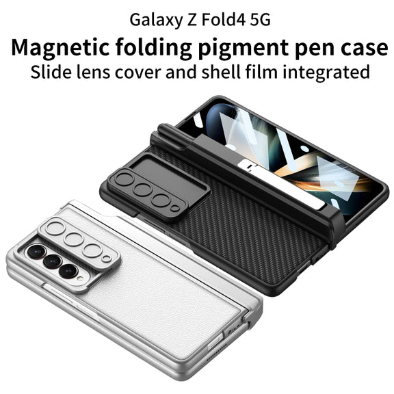 For Samsung Galaxy Z Fold4 GKK Magnetic Hinge Flip Leather Phone Case with Holder(Blue)