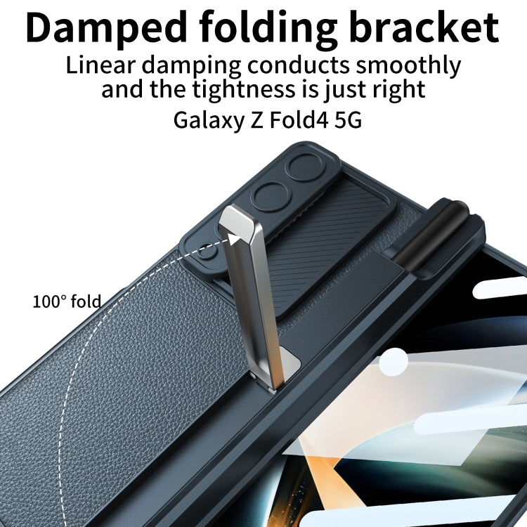 For Samsung Galaxy Z Fold4 GKK Magnetic Hinge Flip Leather Phone Case with Holder(Blue)