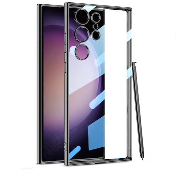 For Samsung Galaxy S24 Ultra GKK Plating Transparent TPU Phone Case, Without pen(Black)