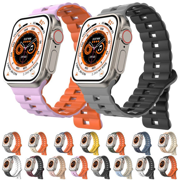 For Apple Watch Series 3 42mm Reverse Buckle Two Color Magnetic Silicone Watch Band(Pink+Grey)