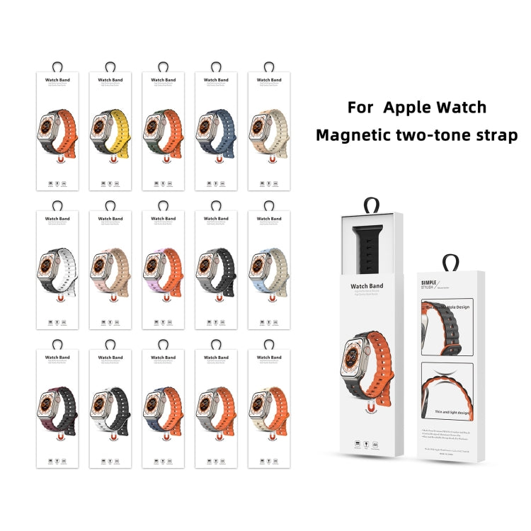 For Apple Watch Series 3 42mm Reverse Buckle Two Color Magnetic Silicone Watch Band(Pink+Grey)