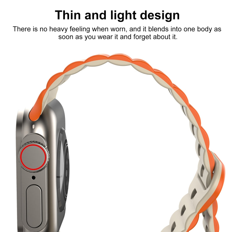 For Apple Watch Series 3 42mm Reverse Buckle Two Color Magnetic Silicone Watch Band(Grey+Orange)