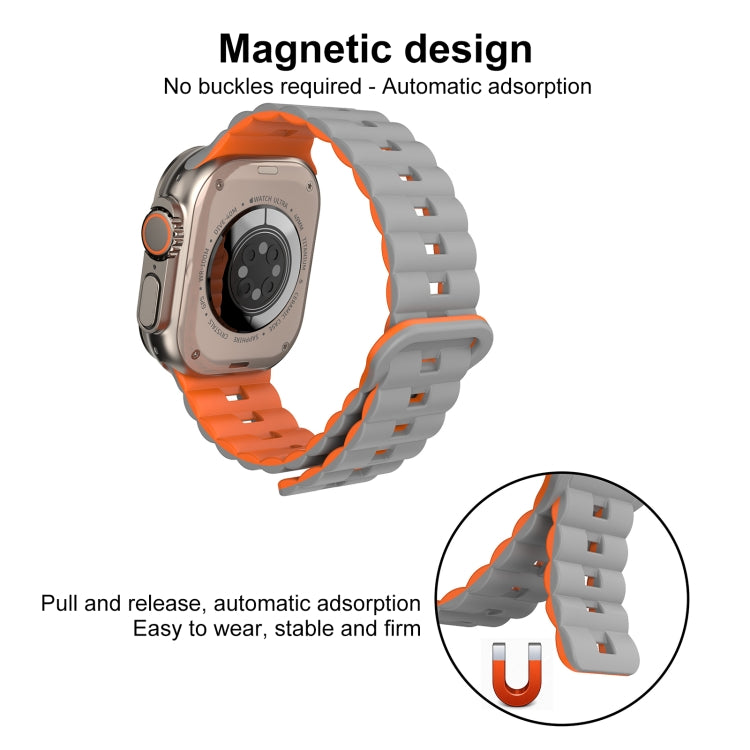 For Apple Watch 42mm Reverse Buckle Two Color Magnetic Silicone Watch Band(Blue+Starlight)