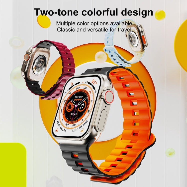 For Apple Watch Series 3 42mm Reverse Buckle Two Color Magnetic Silicone Watch Band(Grey+Orange)