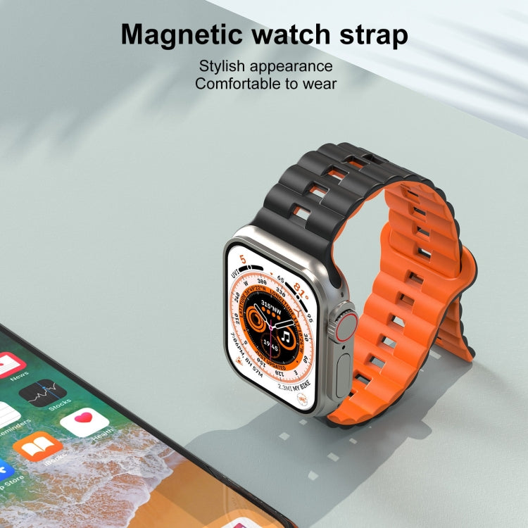 For Apple Watch Series 3 42mm Reverse Buckle Two Color Magnetic Silicone Watch Band(Grey+Orange)