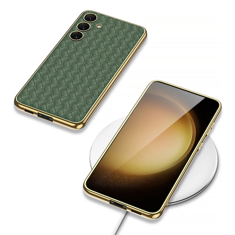 For Samsung Galaxy S24+ 5G GKK Weave Texture Electroplating PU Protective Phone Case(Purple)