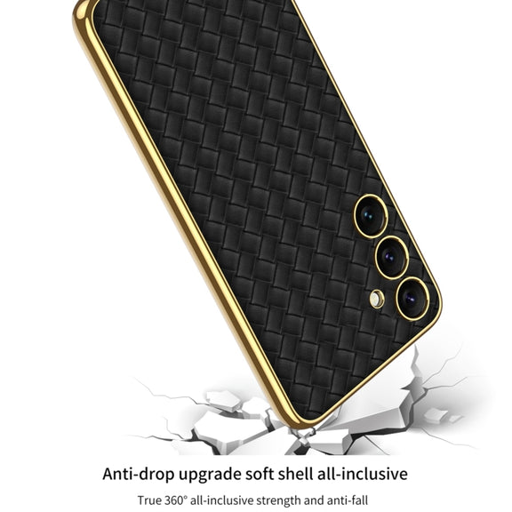 For Samsung Galaxy S24+ 5G GKK Weave Texture Electroplating PU Protective Phone Case(Purple)