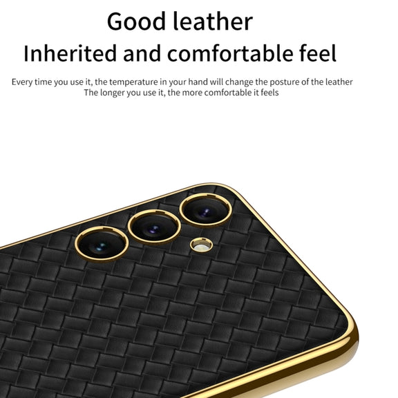 For Samsung Galaxy S24+ 5G GKK Weave Texture Electroplating PU Protective Phone Case(Purple)