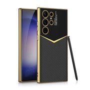 For Samsung Galaxy S24 Ultra 5G GKK Plating Soft TPU + Leather Full Coverage Phone Case without Pen(Carbon Fibre)