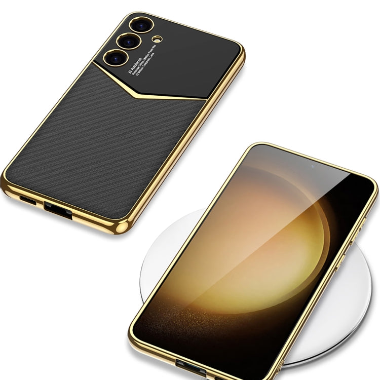 For Samsung Galaxy S24 5G GKK Plating Soft TPU + Leather Full Coverage Phone Case without Pen(Purple)