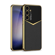 For Samsung Galaxy S24+ 5G GKK Plating Soft TPU + Leather Full Coverage Phone Case without Pen(Carbon Fibre)