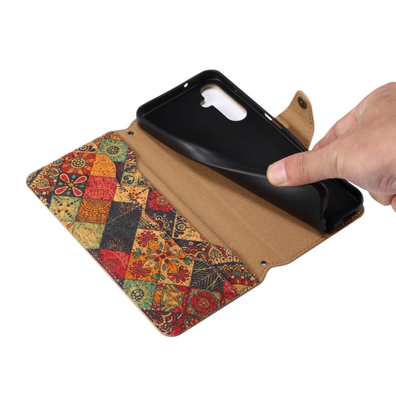 For Samsung Galaxy S23 FE Denior Flower Language Series Cork Fabric Oil Edge Leather Phone Case(Spring)