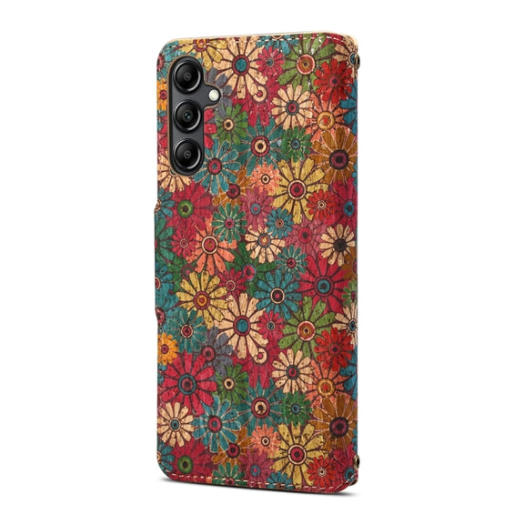For Samsung Galaxy A14 5G Denior Flower Language Series Cork Fabric Oil Edge Leather Phone Case(Spring)