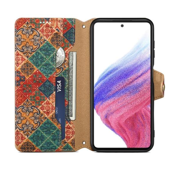 For Samsung Galaxy A14 5G Denior Flower Language Series Cork Fabric Oil Edge Leather Phone Case(Winter)