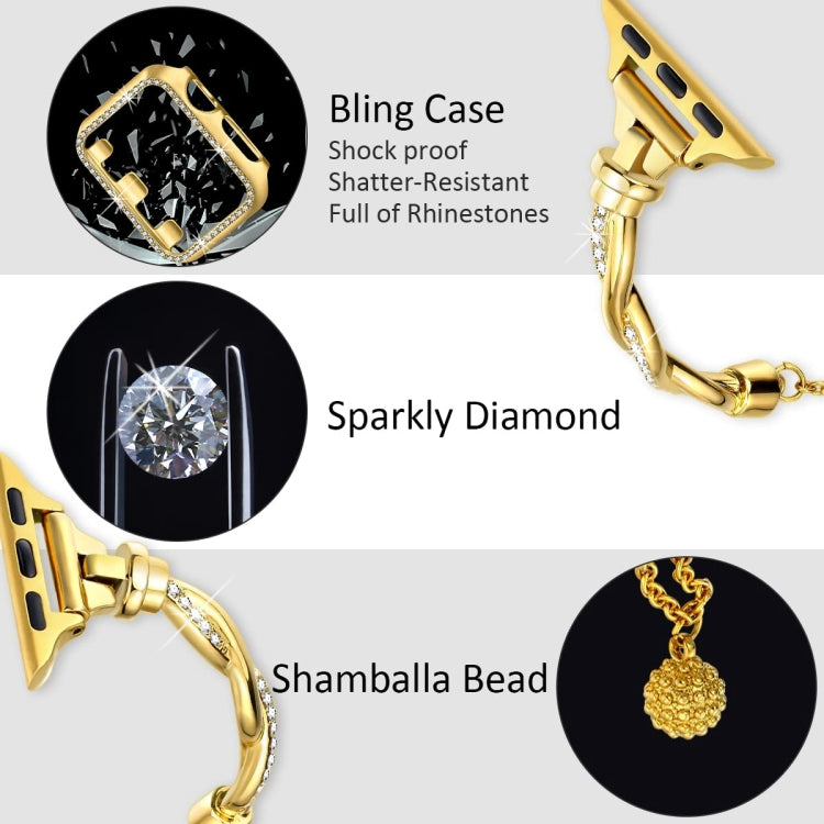 For Apple Watch 38mm Twist Bracelet Diamond Metal Watch Band(Gold)
