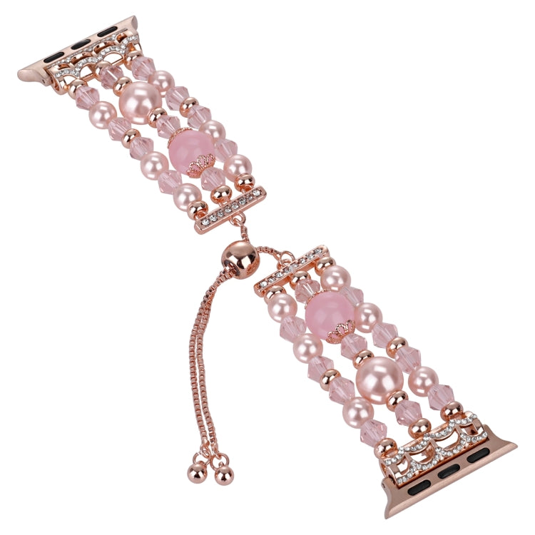 For Apple Watch 42mm Beaded Onyx Retractable Chain Watch Band(Pink)