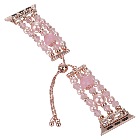 For Apple Watch 42mm Beaded Onyx Retractable Chain Watch Band(Pink)