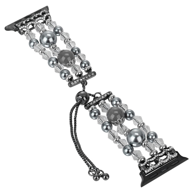 For Apple Watch 42mm Beaded Onyx Retractable Chain Watch Band(Grey)