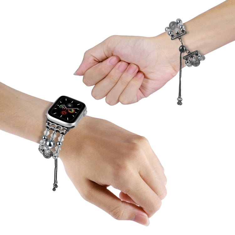 For Apple Watch 42mm Beaded Onyx Retractable Chain Watch Band(Grey)