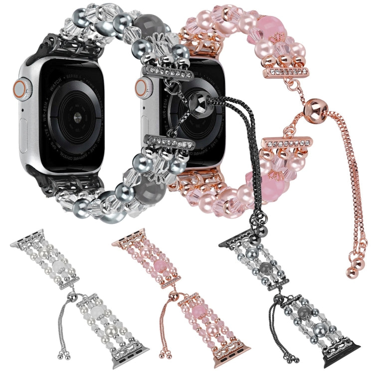 For Apple Watch 42mm Beaded Onyx Retractable Chain Watch Band(Pink)