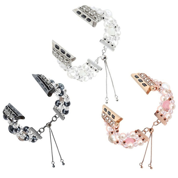 For Apple Watch 42mm Beaded Onyx Retractable Chain Watch Band(Pink)