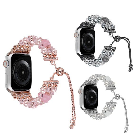 For Apple Watch 42mm Beaded Onyx Retractable Chain Watch Band(Pink)