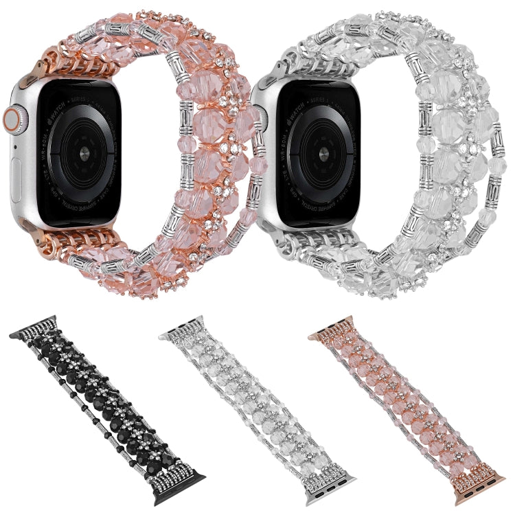 For Apple Watch Series 7 45mm Beaded Diamond Bracelet Watch Band(Pink)