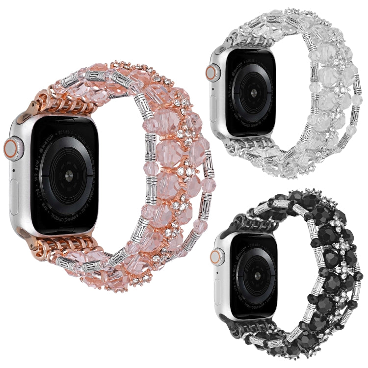 For Apple Watch Series 7 45mm Beaded Diamond Bracelet Watch Band(Pink)