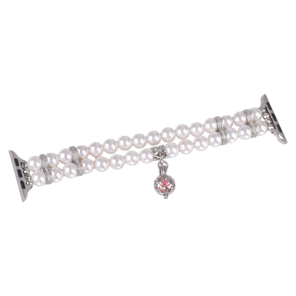 For Apple Watch SE 40mm Beaded Dual Row Pearl Bracelet Watch Band(White)