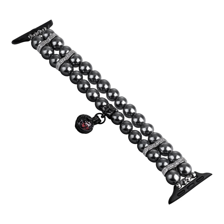 For Apple Watch 6 40mm Beaded Dual Row Pearl Bracelet Watch Band(Black)