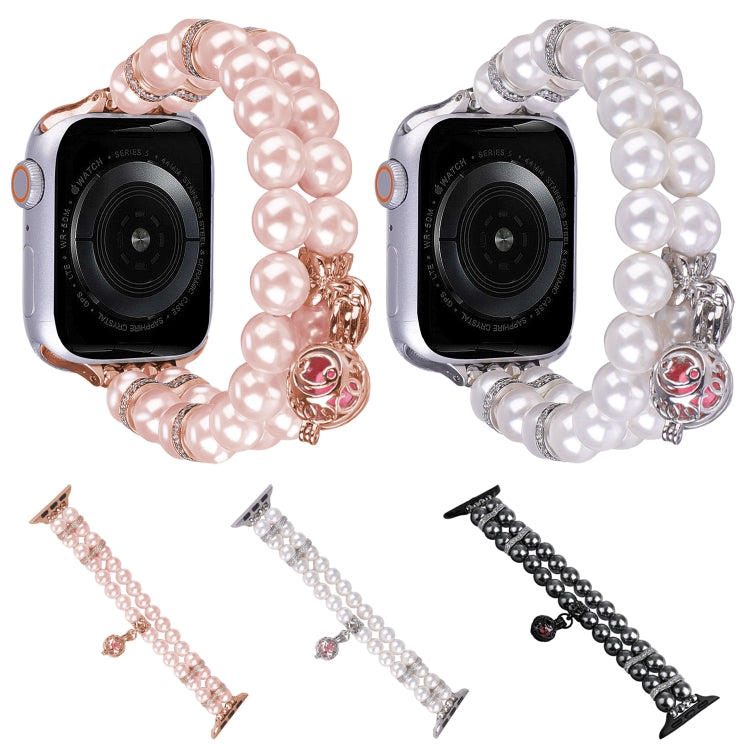 For Apple Watch Series 2 38mm Beaded Dual Row Pearl Bracelet Watch Band(Black)
