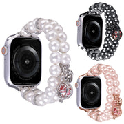 For Apple Watch Series 9 41mm Beaded Dual Row Pearl Bracelet Watch Band(White)
