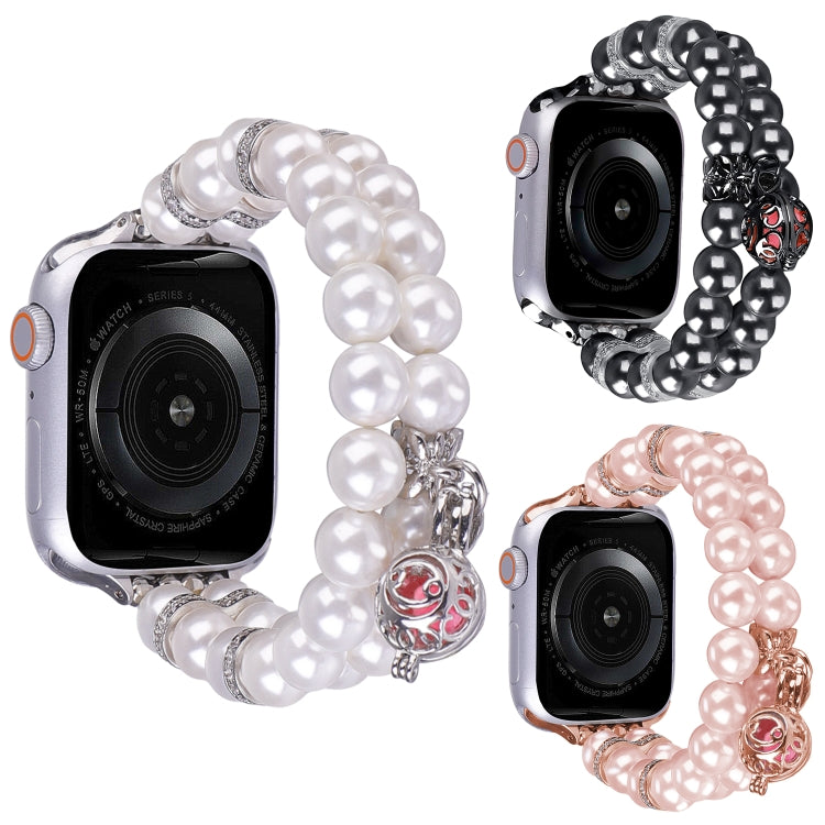 For Apple Watch SE 40mm Beaded Dual Row Pearl Bracelet Watch Band(White)