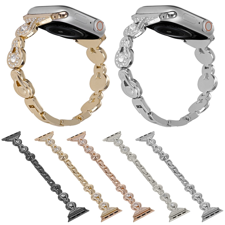 For Apple Watch 42mm Gourd Diamond Metal Watch Band(Black)