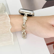 For Apple Watch Series 9 41mm Diamond Hearts Metal Chain Watch Band(Rose Gold)