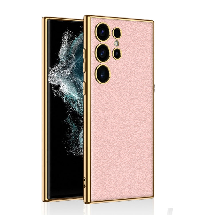 For Samsung Galaxy S24 Ultra 5G GKK Plating TPU + Leather Full Coverage Phone Case(Pink)