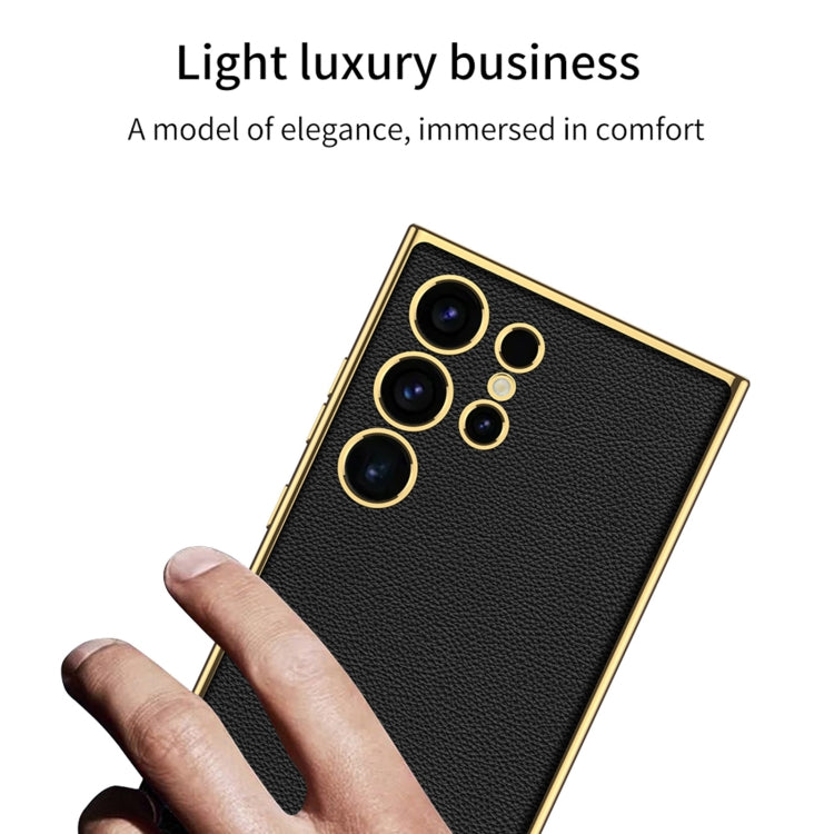 For Samsung Galaxy S24 Ultra 5G GKK Plating TPU + Leather Full Coverage Phone Case(Carbon Fiber)