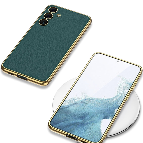 For Samsung Galaxy S24 5G GKK Plating TPU + Leather Full Coverage Phone Case(Carbon Fiber)