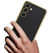 For Samsung Galaxy S24 5G GKK Plating TPU + Leather Full Coverage Phone Case(Carbon Fiber)