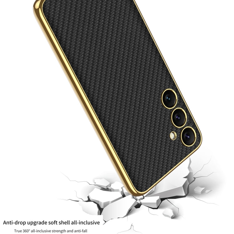 For Samsung Galaxy S24 5G GKK Plating TPU + Leather Full Coverage Phone Case(Carbon Fiber)