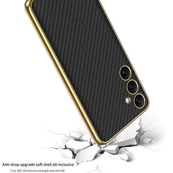 For Samsung Galaxy S24 5G GKK Plating TPU + Leather Full Coverage Phone Case(Carbon Fiber)