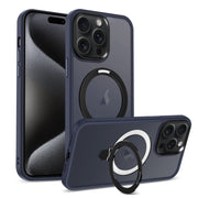 For iPhone 15 Pro Max Skin-feel MagSafe Holder PC Hybrid TPU Phone Case(Dark Blue)